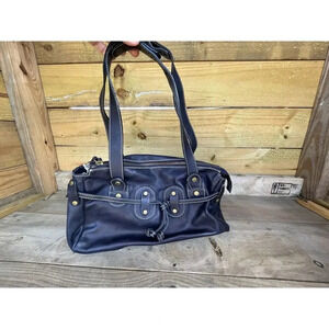 Cavalcanti Leather Shoulder Bag Genuine‎ Leather Made In Italy Navy blue color